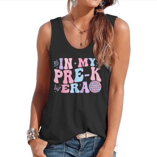 In My Pre K Era Groovy Back To School First Day Teacher Kids Flowy Tank - teacherstshirts.com UK