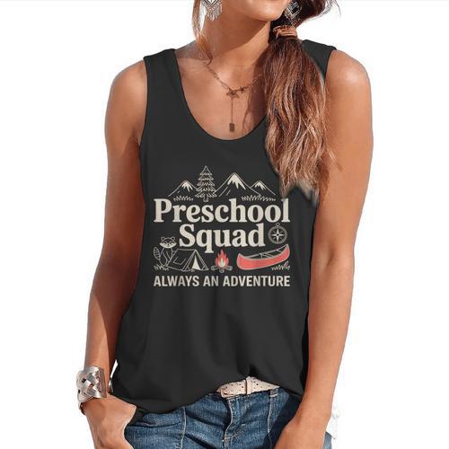 Pre-K Squad Adventure Camping Preschool Teacher Boy Girl Kid Flowy Tank - teacherstshirts.com