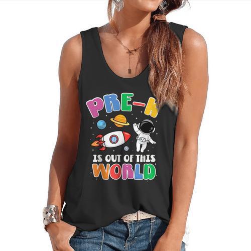 Pre-K Student Teacher Astronaut Space Back To School Flowy Tank - teacherstshirts.com