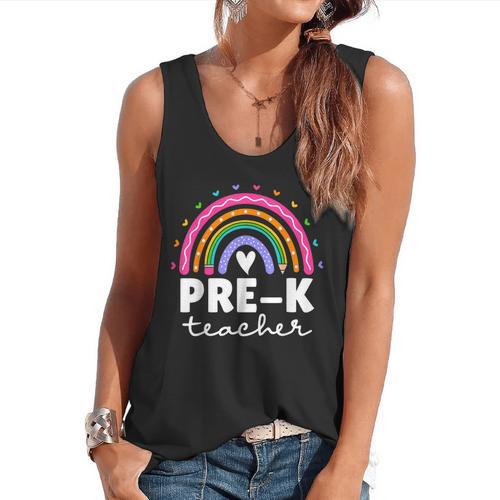 Pre-K Teacher Cute Pre Kindergarten For Teachers Rainbow For Men Women Kids Flowy Tank - teacherstshirts.com DE