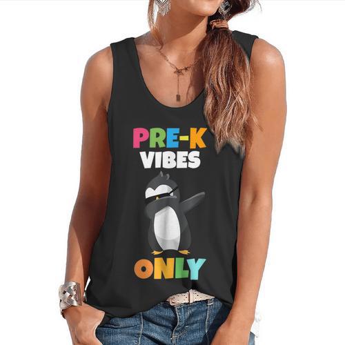 Pre-K Vibes Only Penguin Teachers Kids Back To School Flowy Tank - teacherstshirts.com DE