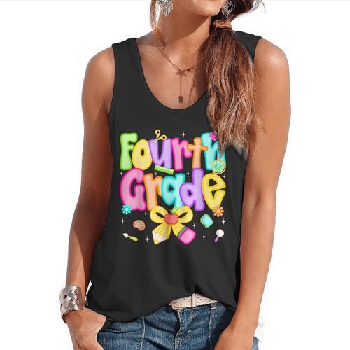 Preppy Fourth Grade Back To School 4th Grade Teacher Girls Flowy Tank - teacherstshirts.com AU