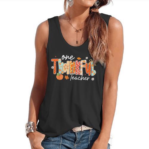 Preppy One Thankful Teacher Coquette Thanksgiving Teacher Flowy Tank - teacherstshirts.com AU