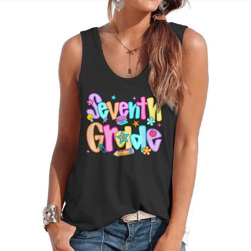 Preppy Seventh Grade Back To School 7th Grade Teachers Girls Flowy Tank - teacherstshirts.com AU