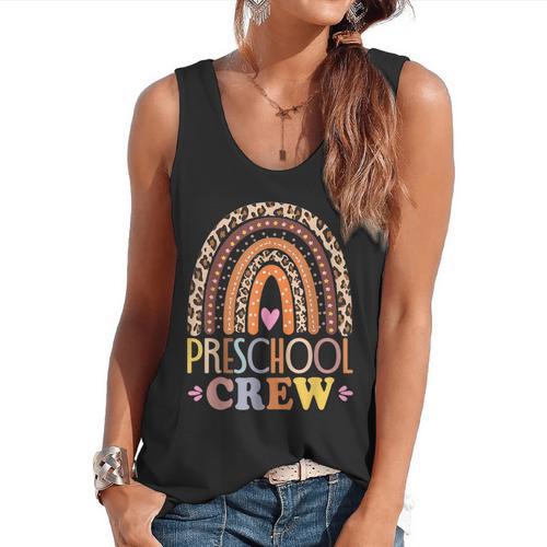 Preschool Crew Cute Leopard Rainbow Back To School Teachers Flowy Tank - teacherstshirts.com DE