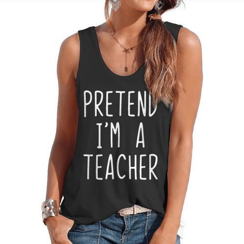 Pretend I'm A Teacher Costume Halloween Lazy Adult Kids Flowy Tank - teacherstshirts.com AU