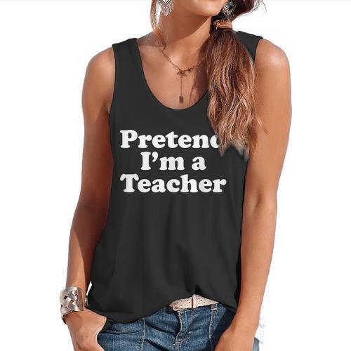 Pretend I'm A Teacher Lazy Easy Halloween Costume Flowy Tank - teacherstshirts.com AU