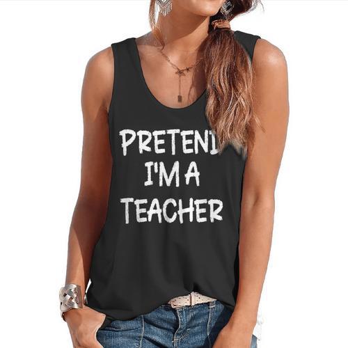 Pretend I'm a Teacher Lazy Last Minute Halloween Costume Flowy Tank - teacherstshirts.com DE