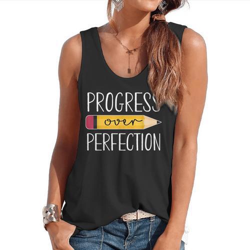 Progress Over Perfection Motivational Back To School Teacher Flowy Tank - teacherstshirts.com UK