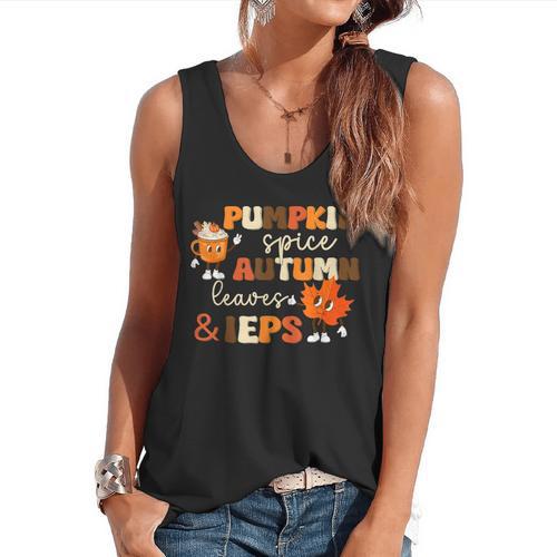 Pumpkin Spice Autumn Leaves IEPS Sped Teacher Fall Flowy Tank - teacherstshirts.com