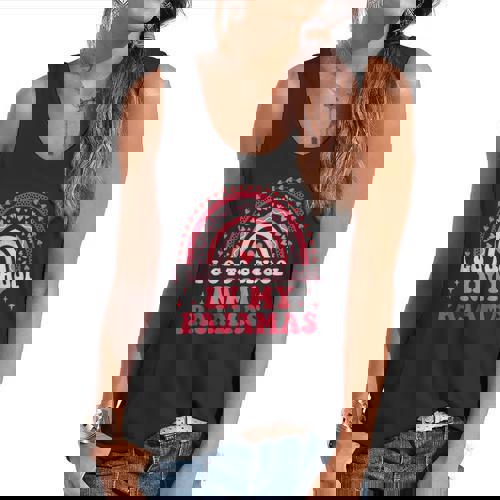 Rainbow Homeschool Mom Teacher I Go To School In My Pajamas Flowy Tank - teacherstshirts.com