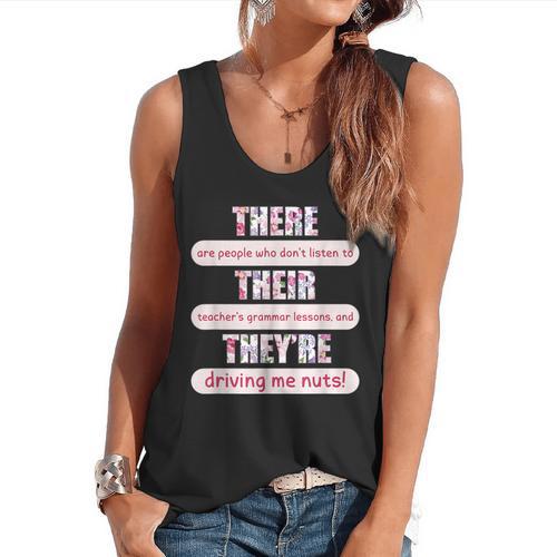 There Their They'Re Teacher English Grammar Police Flowy Tank - teacherstshirts.com DE