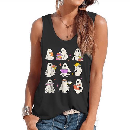 Read More Books Spooky Teacher Halloween Ghost Reading Book Flowy Tank - teacherstshirts.com AU