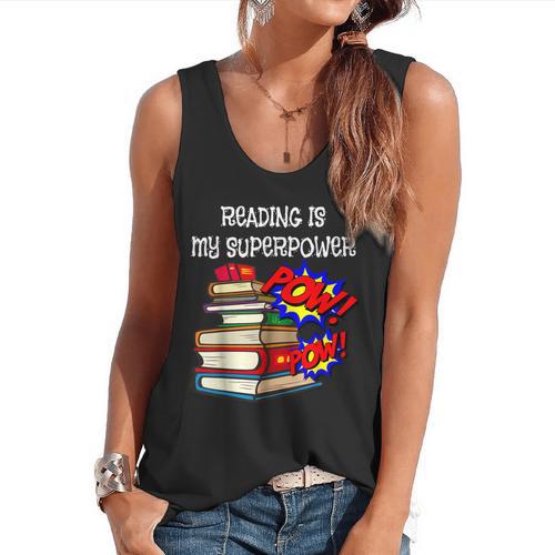 Reading Is My Super Power Superhero Best English Teacher Flowy Tank - teacherstshirts.com DE