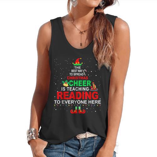Reading Teacher Christmas Shirt Elf Christmas Cheer For Men Women Flowy Tank - teacherstshirts.com DE