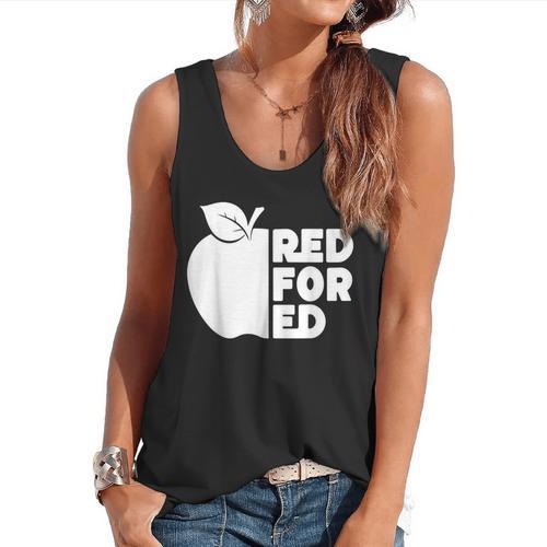 Red For Ed Teacher Support Public Education For Men Women Kids Flowy Tank - teacherstshirts.com CA