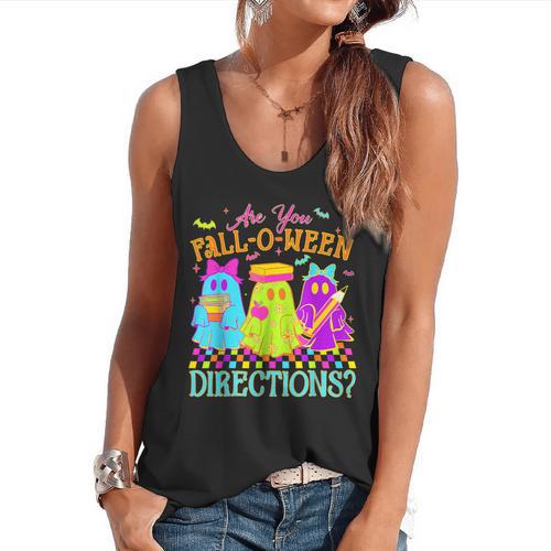 Retro Are You Falloween Direction Teacher Spooky Halloween Flowy Tank - teacherstshirts.com UK