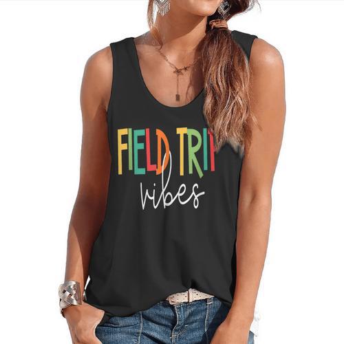 Retro Field Trip Vibes Vintage Field Trip Vibes Teacher Kids Flowy Tank - teacherstshirts.com UK
