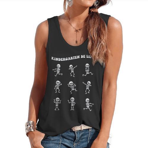 Retro Halloween Kindergarten Teacher Skeleton Trick Or Treat Men Women Kids Flowy Tank - teacherstshirts.com