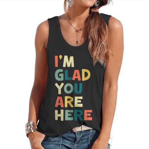 Retro I’m Glad You Are Here Women Men Teacher Flowy Tank - teacherstshirts.com AU