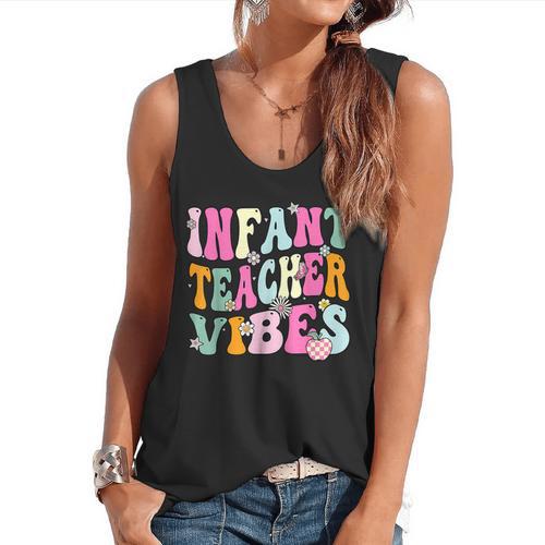 Retro Infant Teacher Vibes Women Daycare Teacher Flowy Tank - teacherstshirts.com DE