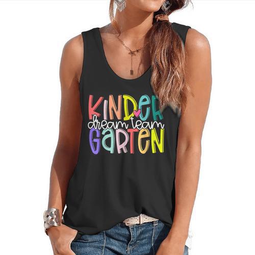 Retro Kindergarten Dream Team Back To School Teacher Kids Flowy Tank - teacherstshirts.com