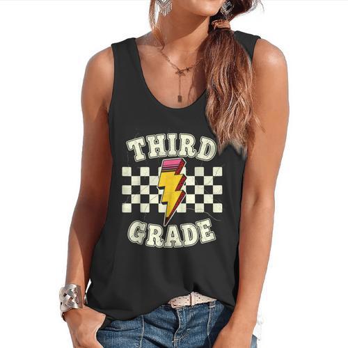 Retro Third Grade Teacher Lightning Bolt Pencil Teacher Kids Flowy Tank - teacherstshirts.com
