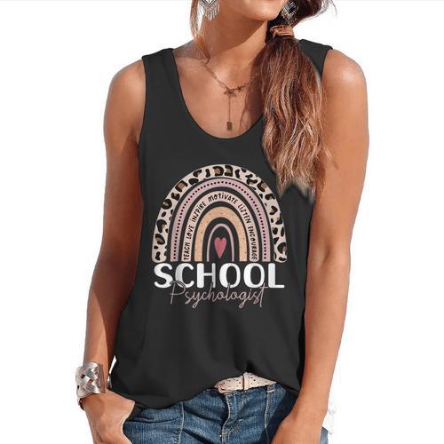 School Psych Teacher School Psychologist Leopard Rainbow Flowy Tank - teacherstshirts.com UK