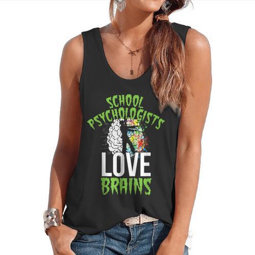 School Psychologists Love Brains Halloween Teacher Counselor Flowy Tank - teacherstshirts.com