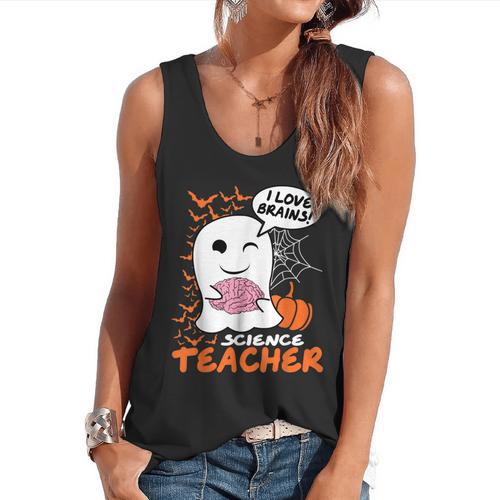 Science Teacher Cute Ghost Halloween Teacher Men Women Flowy Tank - teacherstshirts.com