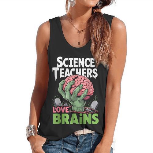Science Teachers Love Brains Shirt Men Women Halloween Flowy Tank - teacherstshirts.com AU