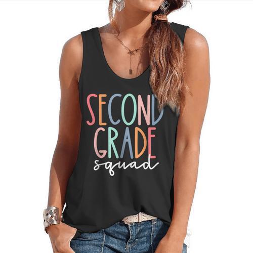 Second Grade Squad 2nd Grade Teacher Women Back To School Flowy Tank - teacherstshirts.com CA
