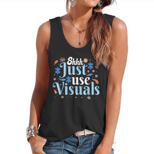 Shhh Just Use Visuals SPED Special Education Teacher Men Women Flowy Tank - teacherstshirts.com AU