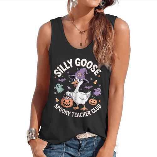 Silly Goose Spooky Teacher Club Halloween Witch Ghost Flowy Tank - teacherstshirts.com DE