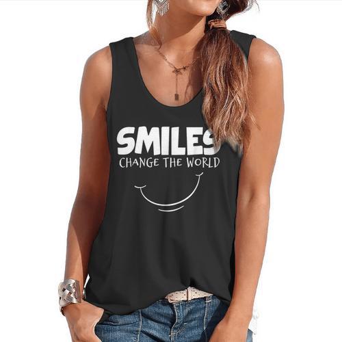 Smile Smiles Change The World Teacher T-Shirt Happy T-Shirt Flowy Tank - teacherstshirts.com CA