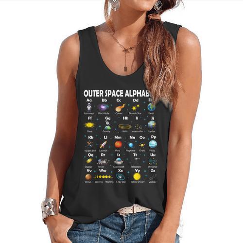 Space Alphabet Galaxy Astronaut Planets Student Teacher Flowy Tank - teacherstshirts.com
