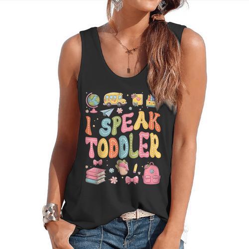 I Speak Toddler Teacher Pre-K Frist Day Back To School Flowy Tank - teacherstshirts.com