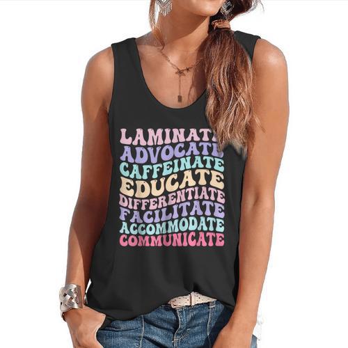 Sped Caffeinate Advocate Laminate Educate Teacher Flowy Tank - teacherstshirts.com DE