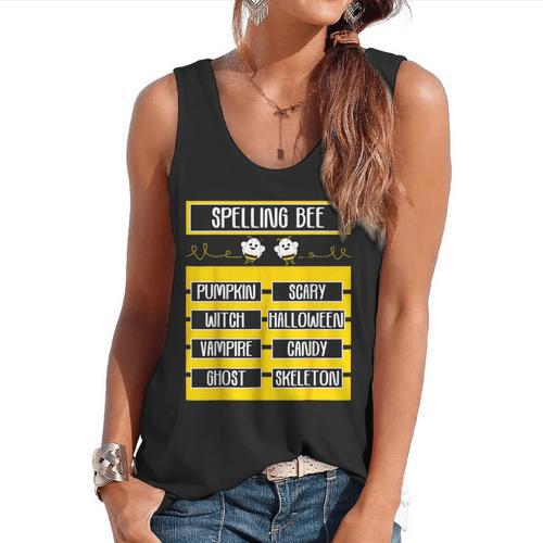 Spelling Bee Halloween Teachers Bee Spelling Competition Flowy Tank - teacherstshirts.com