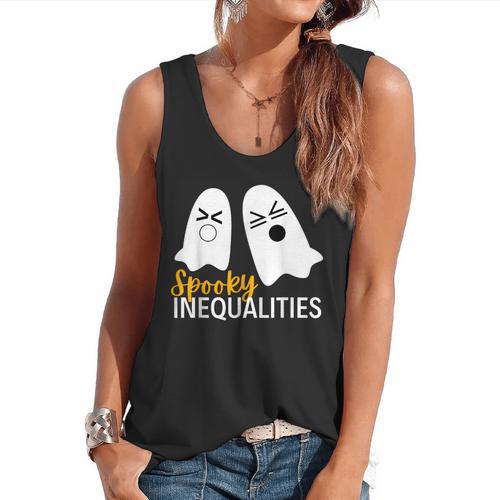 Spooky Ghost Inequalities Halloween Math Teacher Flowy Tank - teacherstshirts.com