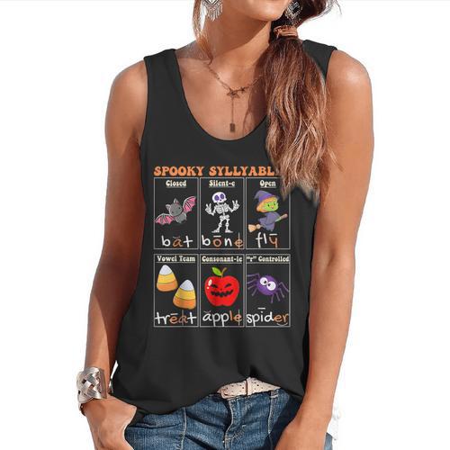 Spooky Syllables Halloween Teacher Student Education Flowy Tank - teacherstshirts.com CA