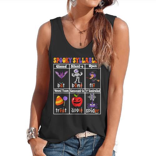 Spooky Syllables Teacher Halloween Educational Kids Flowy Tank - teacherstshirts.com AU