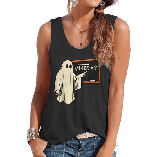 Square Root 67 Ghost Math Teacher 4489 Meme Halloween Flowy Tank - teacherstshirts.com