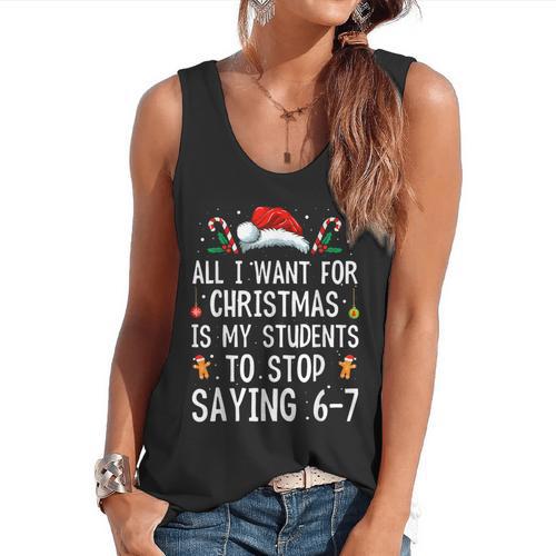 Stop Saying 6-7 Teacher 67 Christmas Meme Six Seven Flowy Tank - teacherstshirts.com AU