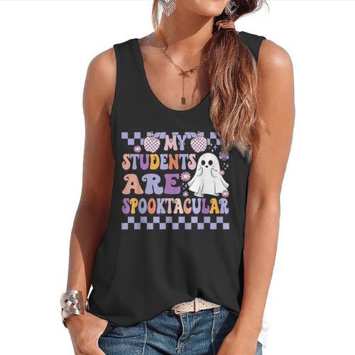 My Students Are Spooktacular Teacher Halloween Vibes Flowy Tank - teacherstshirts.com DE