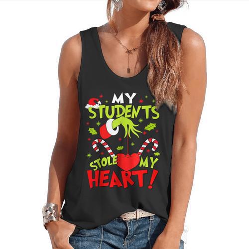 My Students Stole My Heart Teacher Holiday Merry Christmas Flowy Tank - teacherstshirts.com