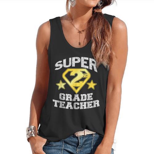 Super 2nd Grade Teacher Hero Flowy Tank - teacherstshirts.com