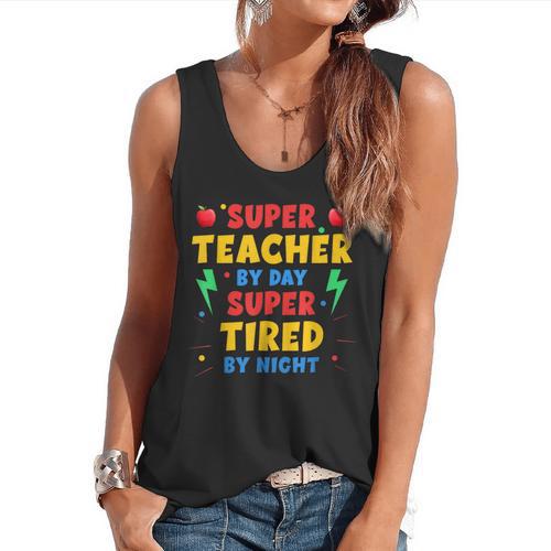 Super Teacher By Day Super Tired By Night Teacher For Men Women Flowy Tank - teacherstshirts.com AU