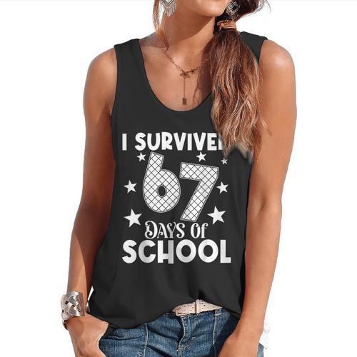 I Survived 67 Days Of School Teachers Students Flowy Tank - teacherstshirts.com