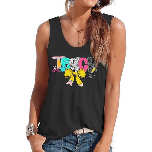 Teach Coquette Bow Teacher Back To School Happy First Day Flowy Tank - teacherstshirts.com